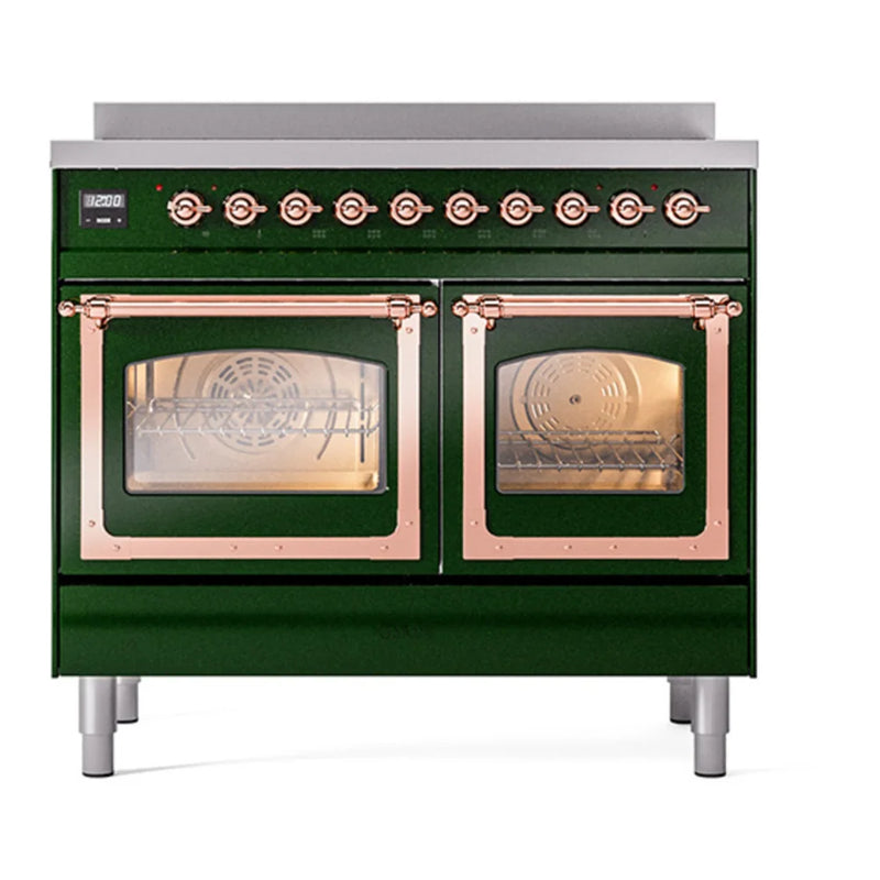 ILVE Nostalgie II Noblesse 40" Induction Freestanding Range in Emerald Green with Copper Trim, UNDI406NMPEGP