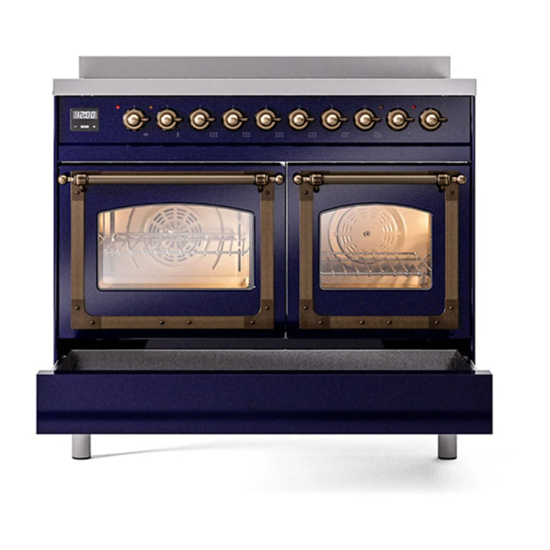ILVE Nostalgie II Noblesse 40" Induction Freestanding Range in Midnight Blue with Burnished Trim, UNDI406NMPMBB