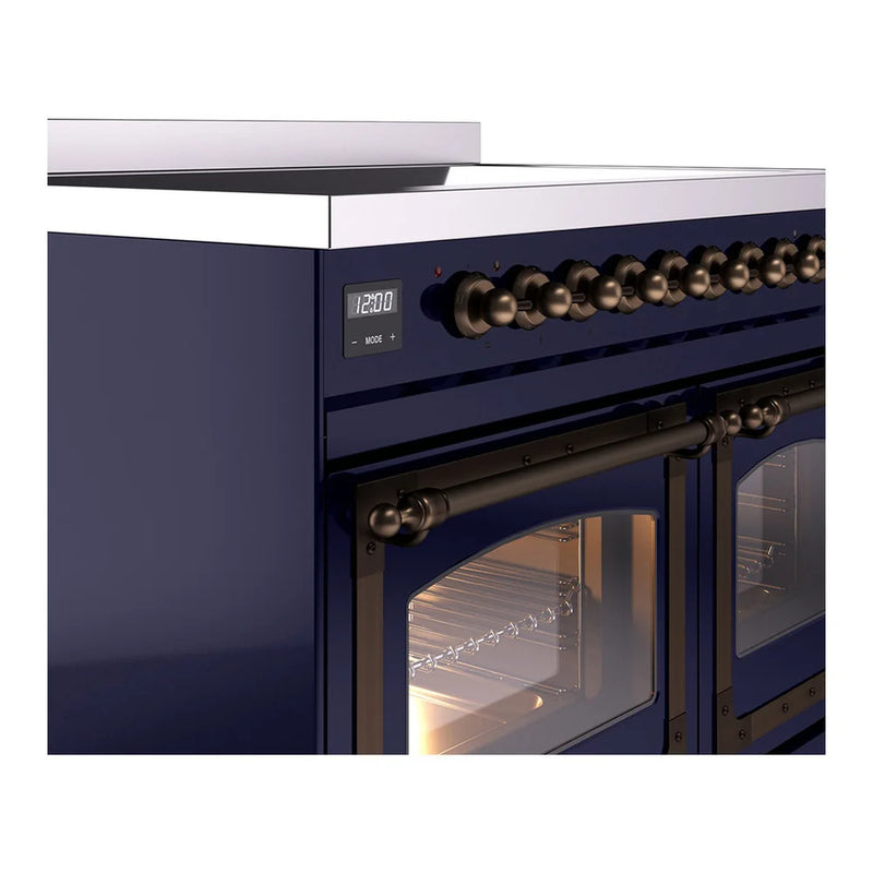 ILVE Nostalgie II Noblesse 40" Induction Freestanding Range in Midnight Blue with Burnished Trim, UNDI406NMPMBB