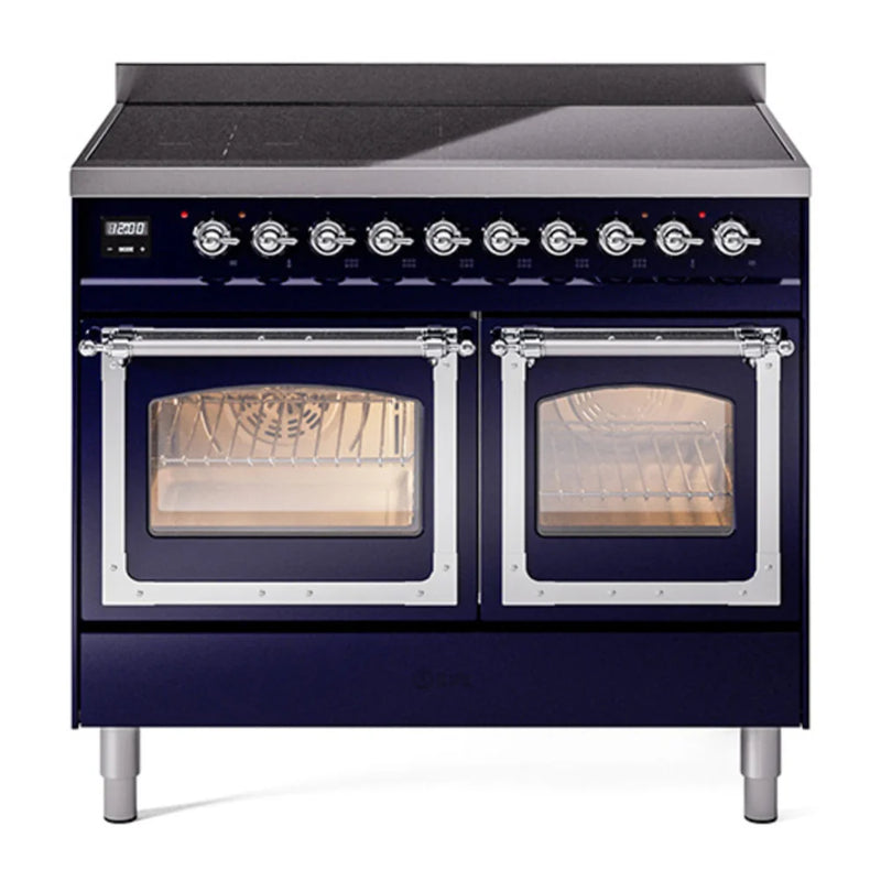 ILVE Nostalgie II Noblesse 40" Induction Freestanding Range in Midnight Blue with Chrome Trim, UNDI406NMPMBC