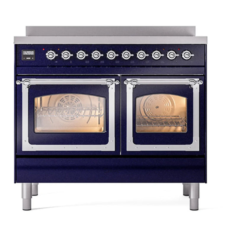 ILVE Nostalgie II Noblesse 40" Induction Freestanding Range in Midnight Blue with Chrome Trim, UNDI406NMPMBC