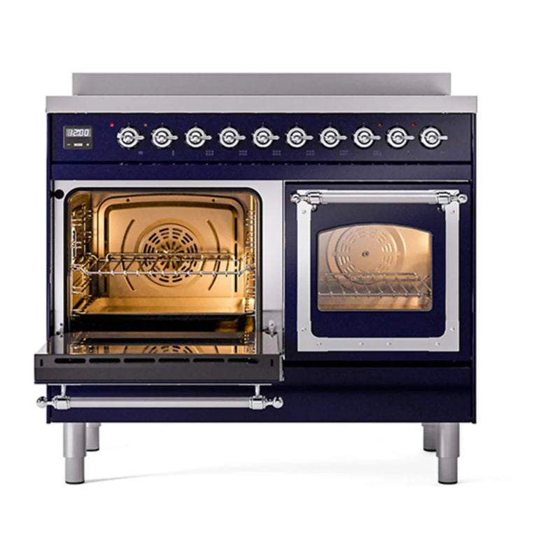 ILVE Nostalgie II Noblesse 40" Induction Freestanding Range in Midnight Blue with Chrome Trim, UNDI406NMPMBC