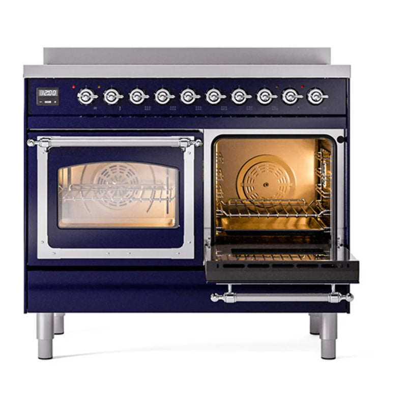 ILVE Nostalgie II Noblesse 40" Induction Freestanding Range in Midnight Blue with Chrome Trim, UNDI406NMPMBC