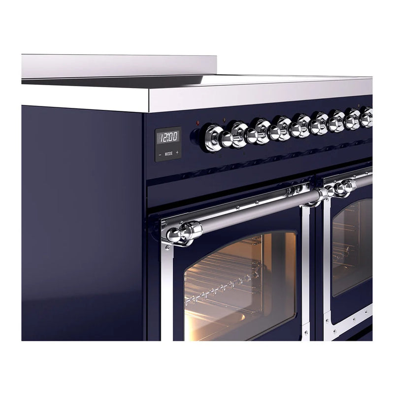 ILVE Nostalgie II Noblesse 40" Induction Freestanding Range in Midnight Blue with Chrome Trim, UNDI406NMPMBC