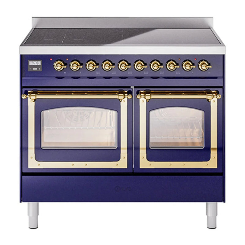 ILVE Nostalgie II Noblesse 40" Induction Freestanding Range in Midnight Blue with Brass Trim, UNDI406NMPMBG