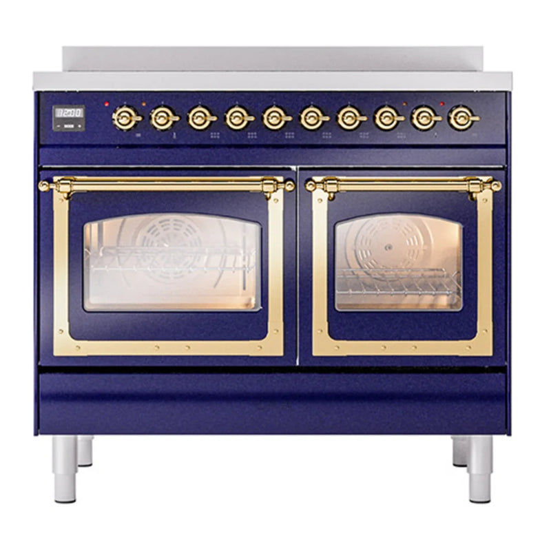 ILVE Nostalgie II Noblesse 40" Induction Freestanding Range in Midnight Blue with Brass Trim, UNDI406NMPMBG
