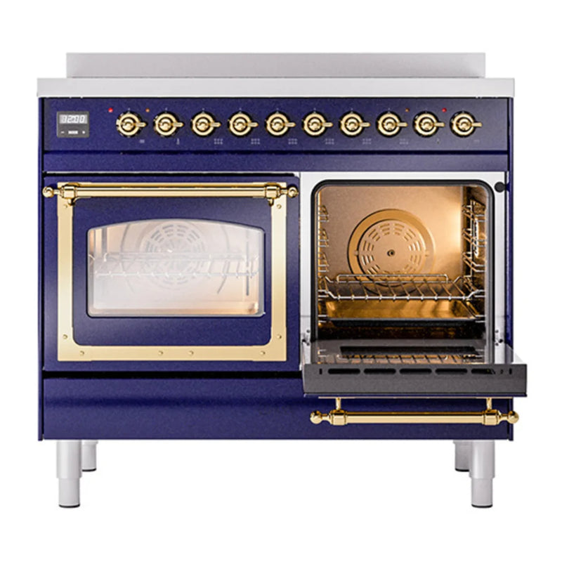 ILVE Nostalgie II Noblesse 40" Induction Freestanding Range in Midnight Blue with Brass Trim, UNDI406NMPMBG