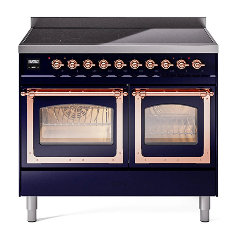 ILVE Nostalgie II Noblesse 40" Induction Freestanding Range in Midnight Blue with Copper Trim, UNDI406NMPMBP