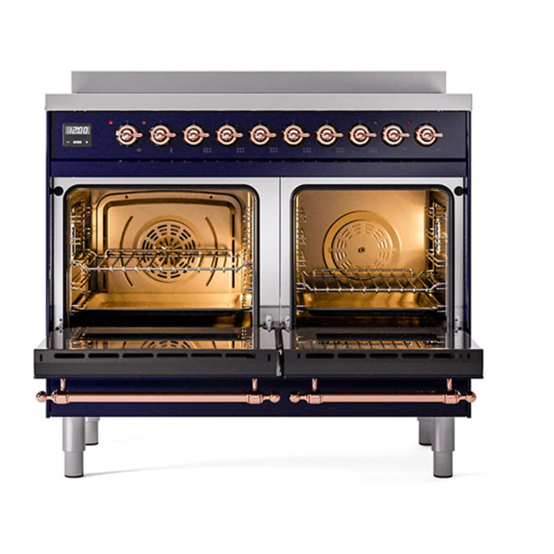 ILVE Nostalgie II Noblesse 40" Induction Freestanding Range in Midnight Blue with Copper Trim, UNDI406NMPMBP