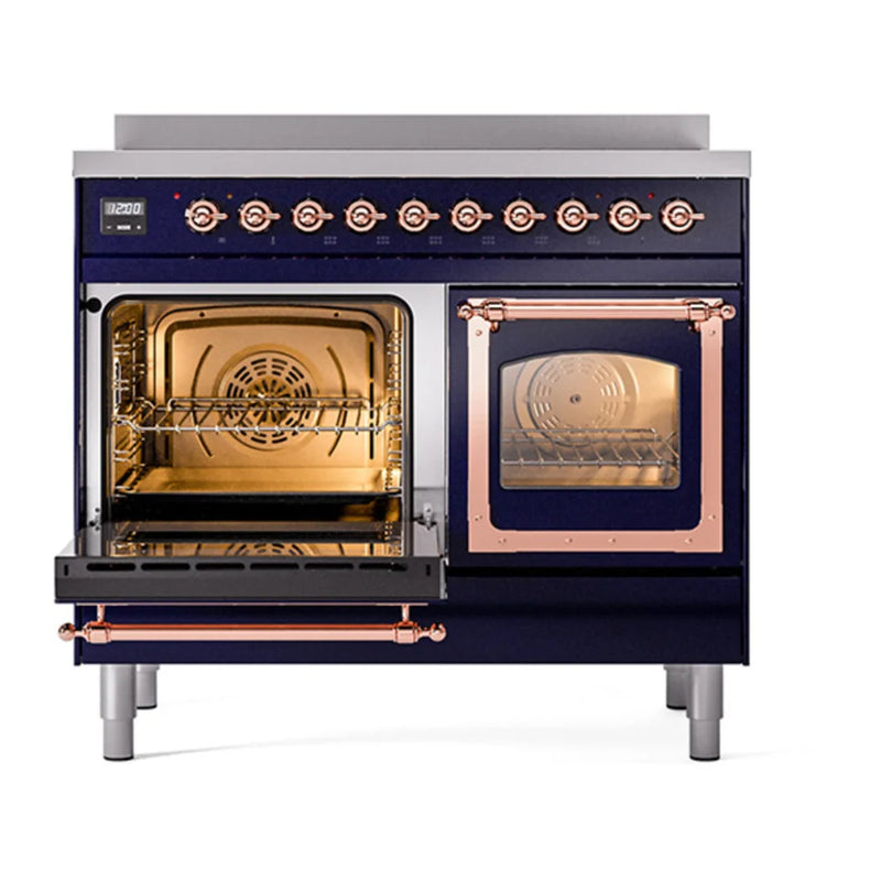 ILVE Nostalgie II Noblesse 40" Induction Freestanding Range in Midnight Blue with Copper Trim, UNDI406NMPMBP