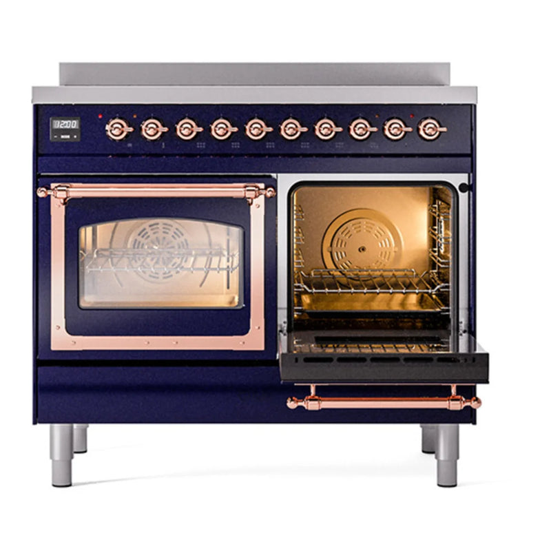 ILVE Nostalgie II Noblesse 40" Induction Freestanding Range in Midnight Blue with Copper Trim, UNDI406NMPMBP
