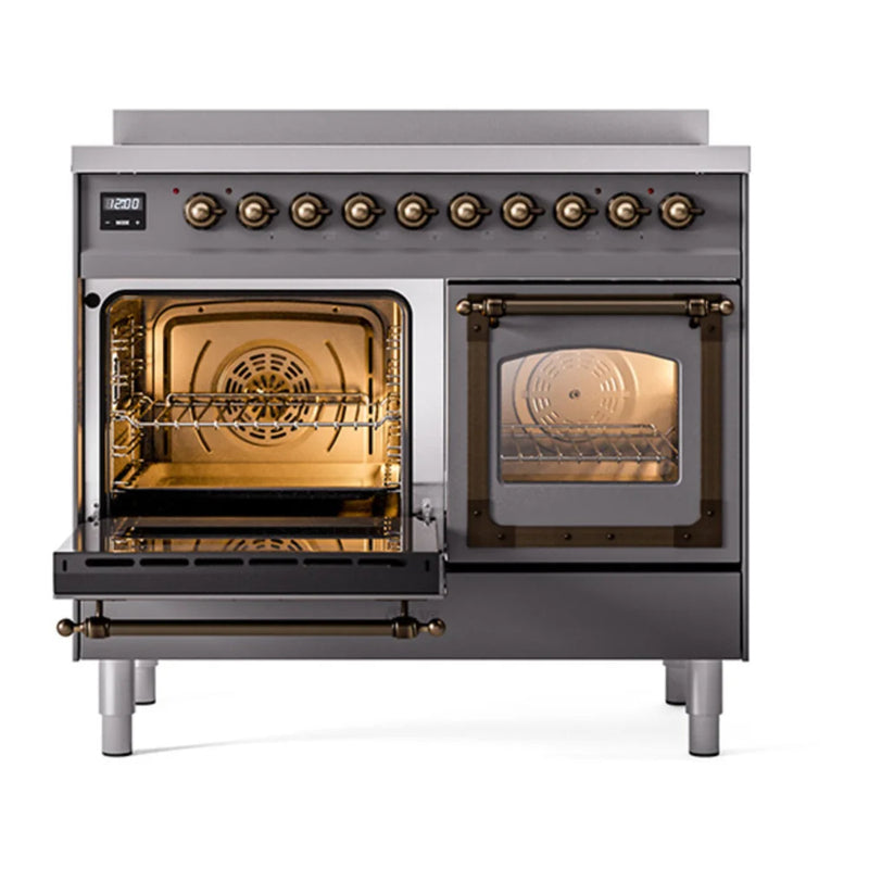 ILVE Nostalgie II Noblesse 40" Induction Freestanding Range in Graphite Matte with Burnished Trim, UNDI406NMPMGB