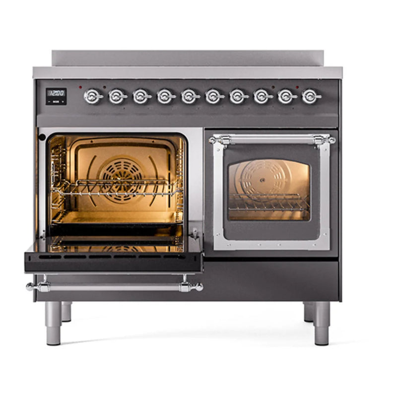 ILVE Nostalgie II Noblesse 40" Induction Freestanding Range in Graphite Matte with Chrome Trim, UNDI406NMPMGC