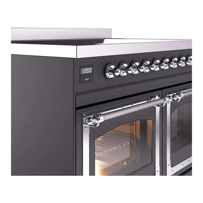 ILVE Nostalgie II Noblesse 40" Induction Freestanding Range in Graphite Matte with Chrome Trim, UNDI406NMPMGC