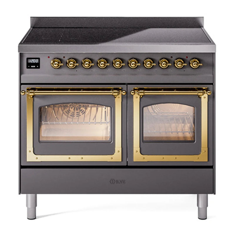 ILVE Nostalgie II Noblesse 40" Induction Freestanding Range in Graphite Matte with Brass Trim, UNDI406NMPMGG