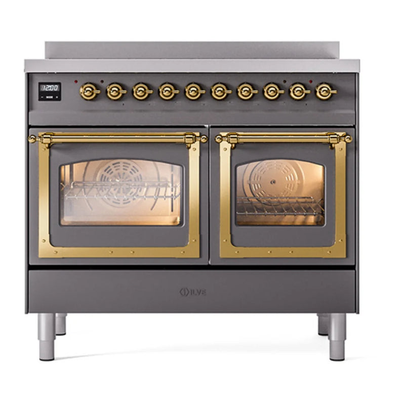 ILVE Nostalgie II Noblesse 40" Induction Freestanding Range in Graphite Matte with Brass Trim, UNDI406NMPMGG
