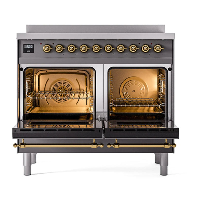 ILVE Nostalgie II Noblesse 40" Induction Freestanding Range in Graphite Matte with Brass Trim, UNDI406NMPMGG