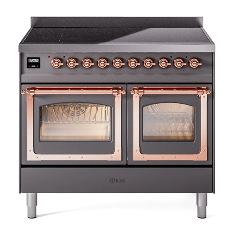 ILVE Nostalgie II Noblesse 40" Induction Freestanding Range in Graphite Matte with Copper Trim, UNDI406NMPMGP