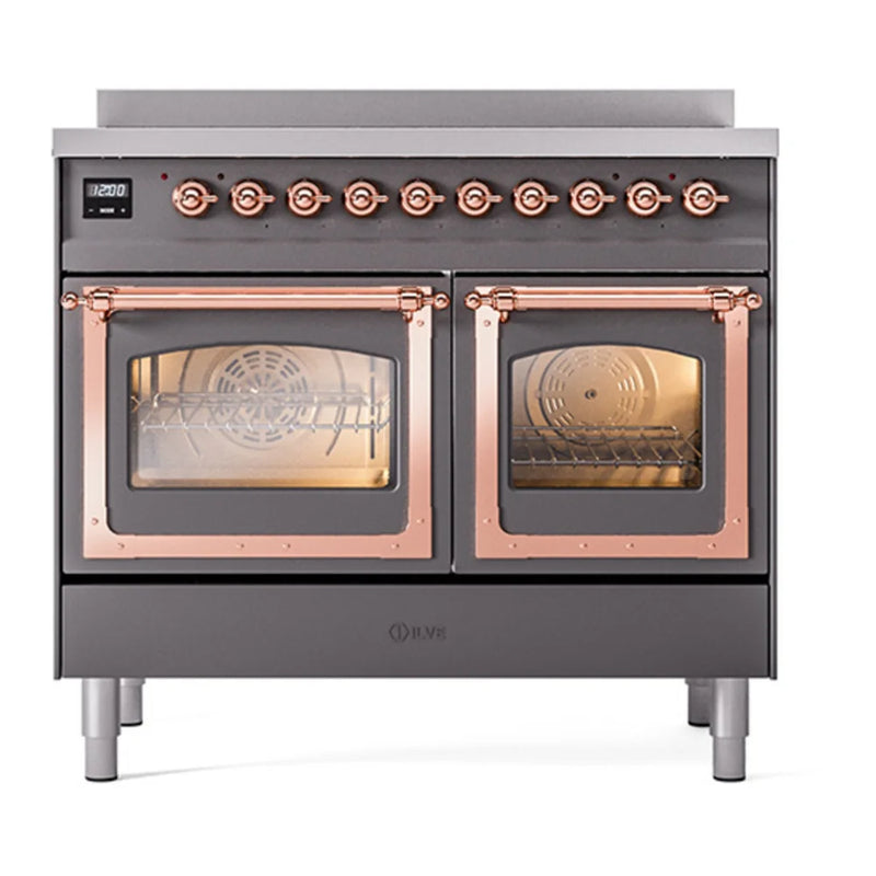ILVE Nostalgie II Noblesse 40" Induction Freestanding Range in Graphite Matte with Copper Trim, UNDI406NMPMGP