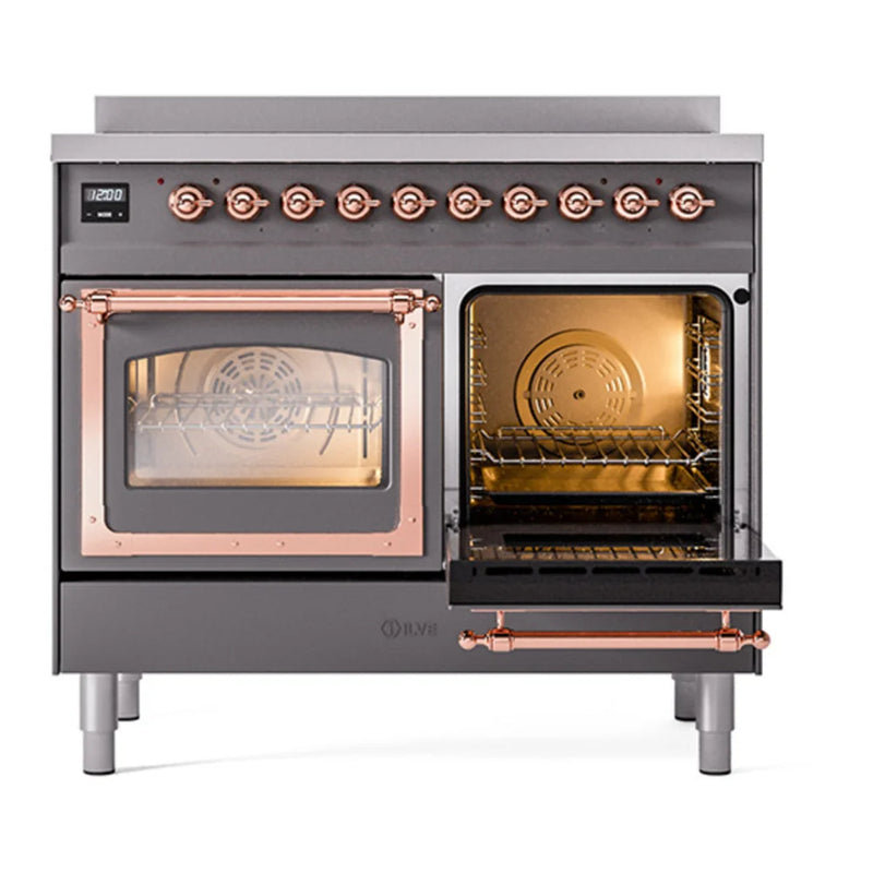 ILVE Nostalgie II Noblesse 40" Induction Freestanding Range in Graphite Matte with Copper Trim, UNDI406NMPMGP