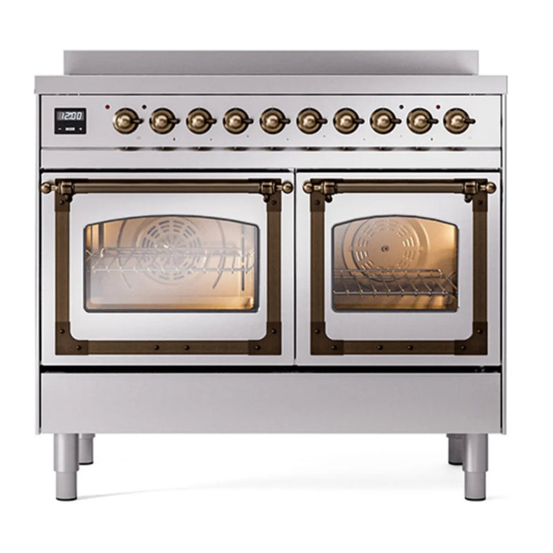 ILVE Nostalgie II Noblesse 40" Induction Freestanding Range in Stainless Steel with Burnished Trim, UNDI406NMPSSB