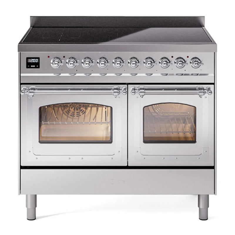 ILVE Nostalgie II Noblesse 40" Induction Freestanding Range in Stainless Steel with Chrome Trim, UNDI406NMPSSC