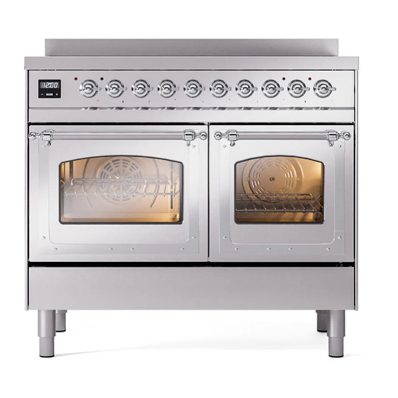 ILVE Nostalgie II Noblesse 40" Induction Freestanding Range in Stainless Steel with Chrome Trim, UNDI406NMPSSC