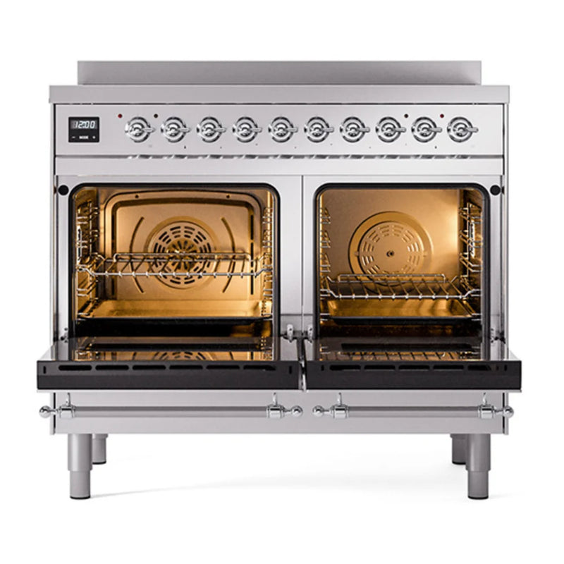 ILVE Nostalgie II Noblesse 40" Induction Freestanding Range in Stainless Steel with Chrome Trim, UNDI406NMPSSC