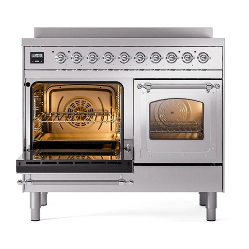 ILVE Nostalgie II Noblesse 40" Induction Freestanding Range in Stainless Steel with Chrome Trim, UNDI406NMPSSC