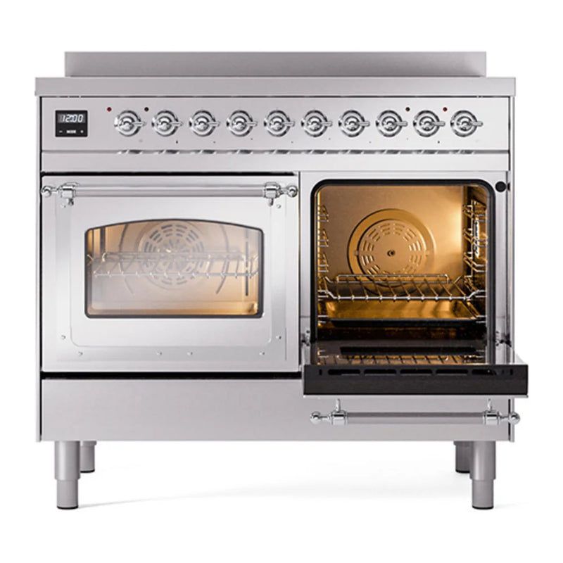 ILVE Nostalgie II Noblesse 40" Induction Freestanding Range in Stainless Steel with Chrome Trim, UNDI406NMPSSC