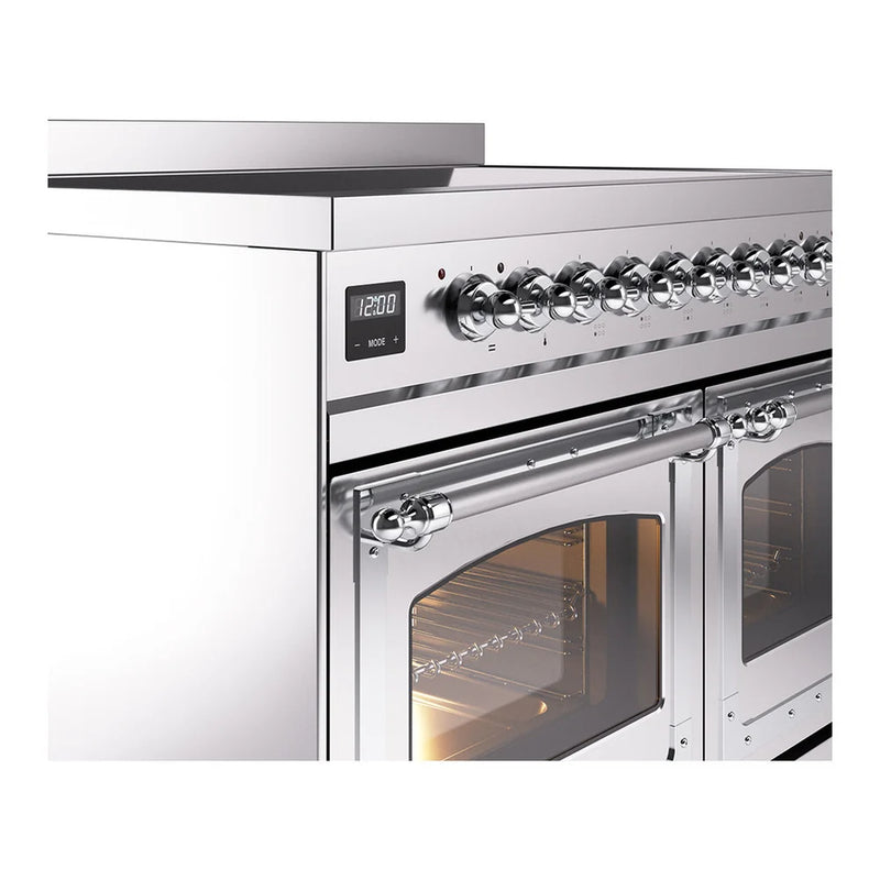 ILVE Nostalgie II Noblesse 40" Induction Freestanding Range in Stainless Steel with Chrome Trim, UNDI406NMPSSC