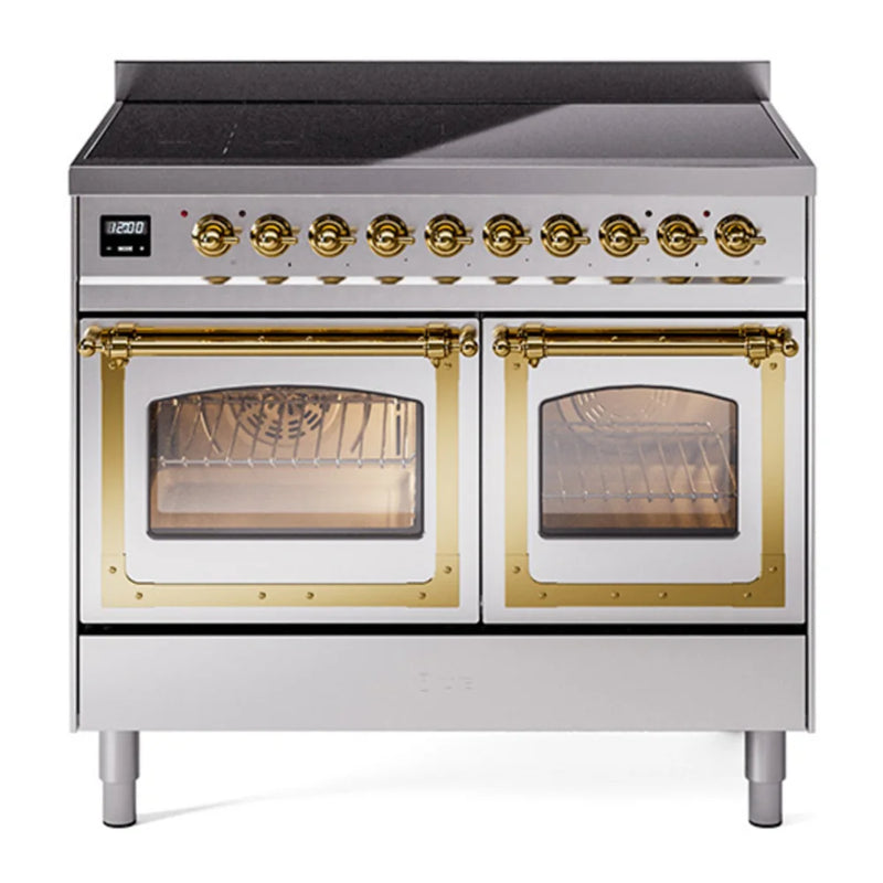 ILVE Nostalgie II Noblesse 40" Induction Freestanding Range in Stainless Steel with Brass Trim, UNDI406NMPSSG