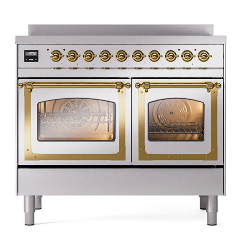 ILVE Nostalgie II Noblesse 40" Induction Freestanding Range in Stainless Steel with Brass Trim, UNDI406NMPSSG