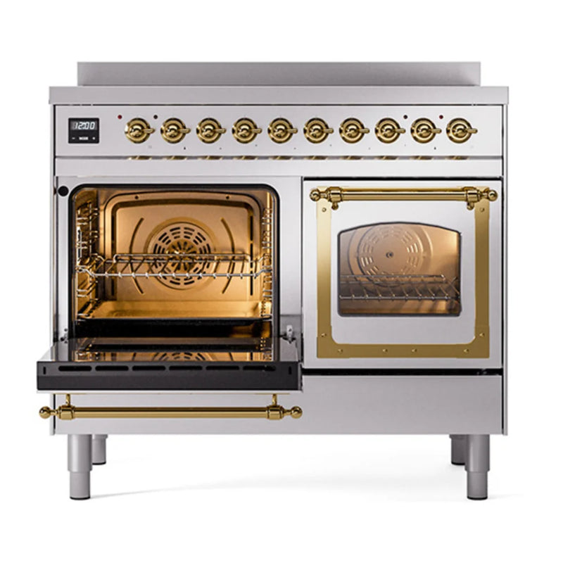 ILVE Nostalgie II Noblesse 40" Induction Freestanding Range in Stainless Steel with Brass Trim, UNDI406NMPSSG