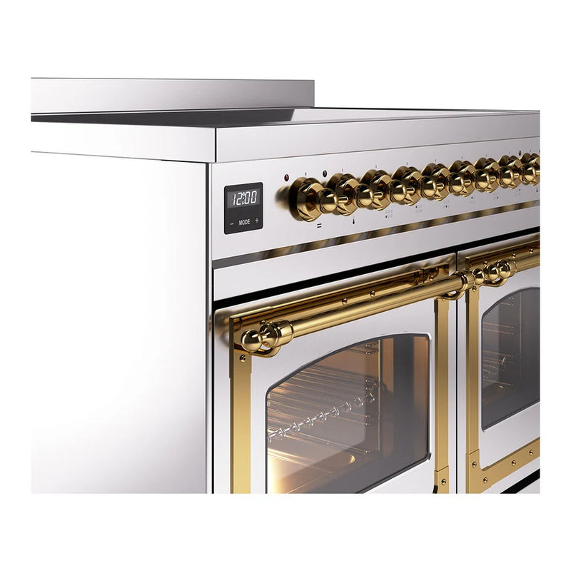 ILVE Nostalgie II Noblesse 40" Induction Freestanding Range in Stainless Steel with Brass Trim, UNDI406NMPSSG