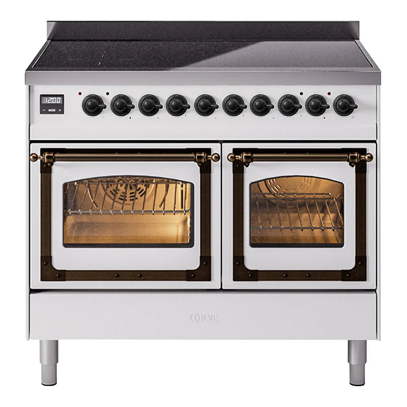 ILVE Nostalgie II Noblesse 40" Induction Freestanding Range in White with Burnished Trim, UNDI406NMPWHB