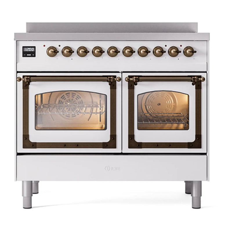 ILVE Nostalgie II Noblesse 40" Induction Freestanding Range in White with Burnished Trim, UNDI406NMPWHB
