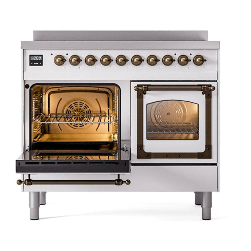 ILVE Nostalgie II Noblesse 40" Induction Freestanding Range in White with Burnished Trim, UNDI406NMPWHB