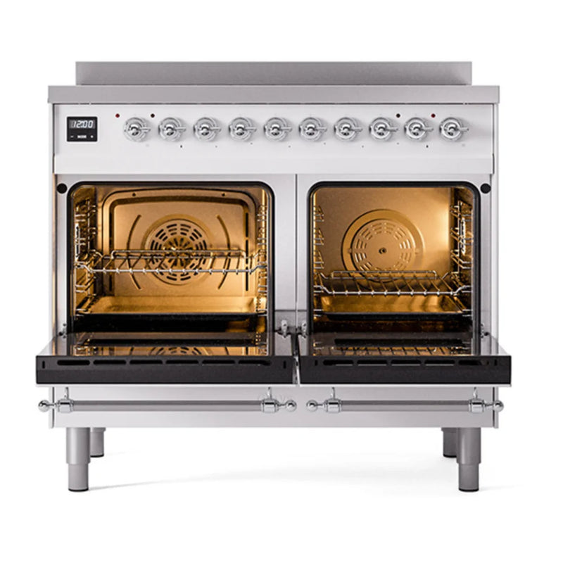 ILVE Nostalgie II Noblesse 40" Induction Freestanding Range in White with Chrome Trim, UNDI406NMPWHC
