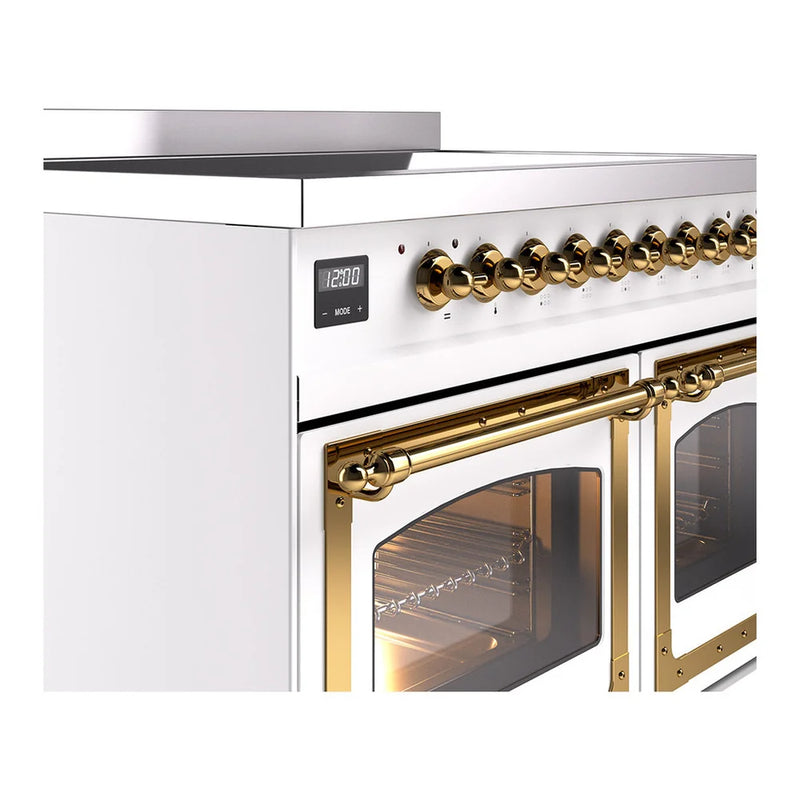 ILVE Nostalgie II Noblesse 40" Induction Freestanding Range in White with Brass Trim, UNDI406NMPWHG