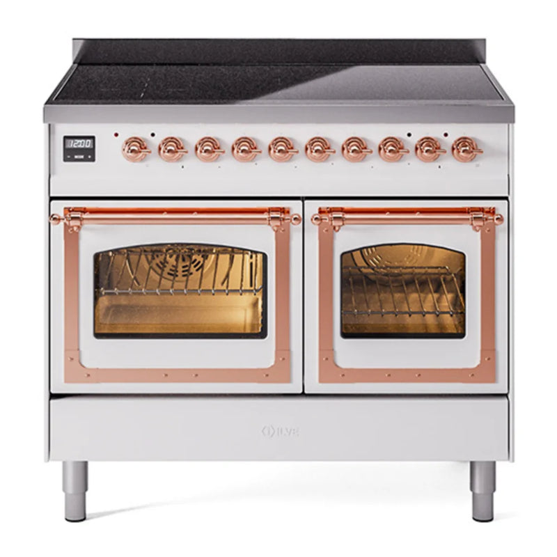 ILVE Nostalgie II Noblesse 40" Induction Freestanding Range in White with Copper Trim, UNDI406NMPWHP