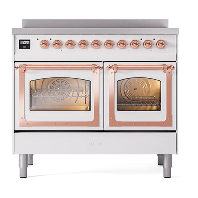 ILVE Nostalgie II Noblesse 40" Induction Freestanding Range in White with Copper Trim, UNDI406NMPWHP
