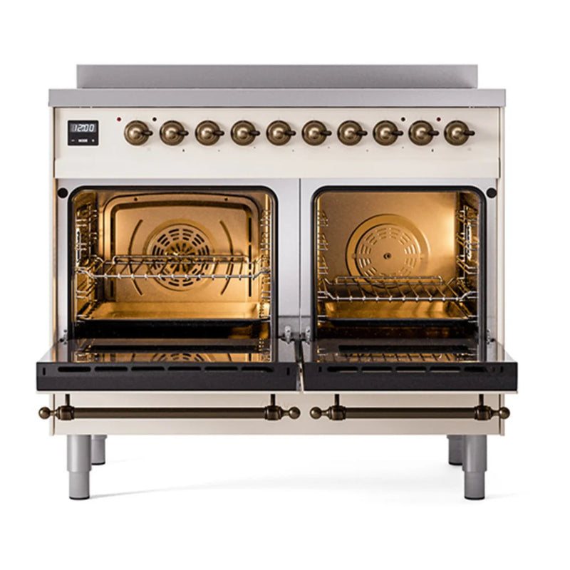 ILVE Nostalgie II Noblesse 40" Induction Freestanding Range in Antique White with Burnished Trim, UNDI406QNMPAWB