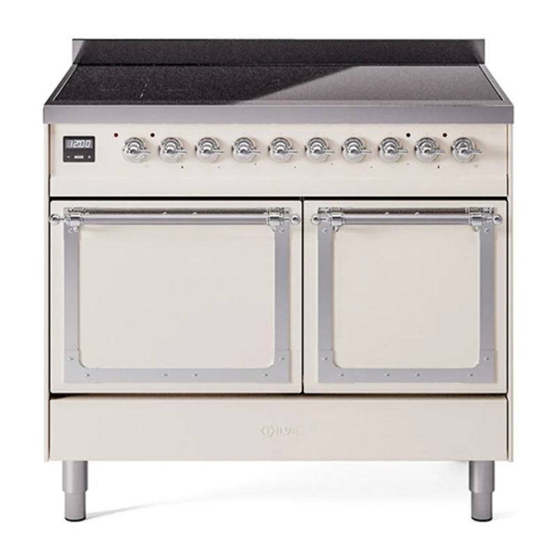 ILVE Nostalgie II Noblesse 40" Induction Freestanding Range in Antique White with Chrome Trim, UNDI406QNMPAWC