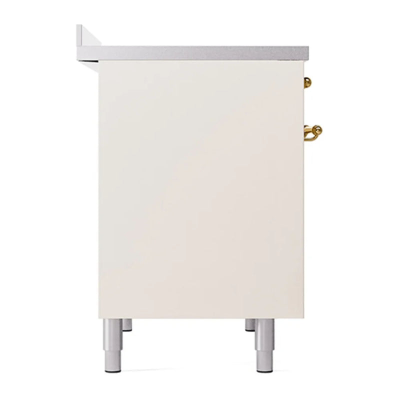ILVE Nostalgie II Noblesse 40" Induction Freestanding Range in Antique White with Brass Trim, UNDI406QNMPAWG