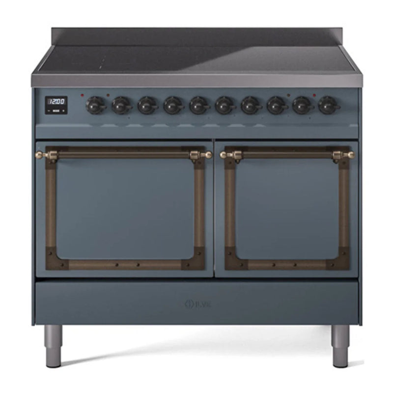 ILVE Nostalgie II Noblesse 40" Induction Freestanding Range in Blue Grey with Burnished Trim, UNDI406QNMPBGB
