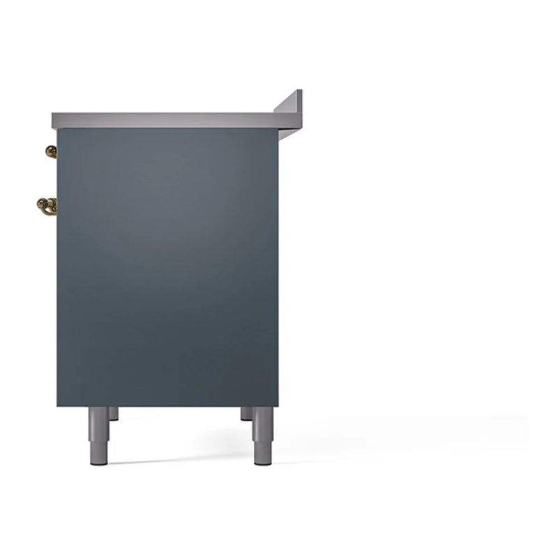 ILVE Nostalgie II Noblesse 40" Induction Freestanding Range in Blue Grey with Brass Trim, UNDI406QNMPBGG