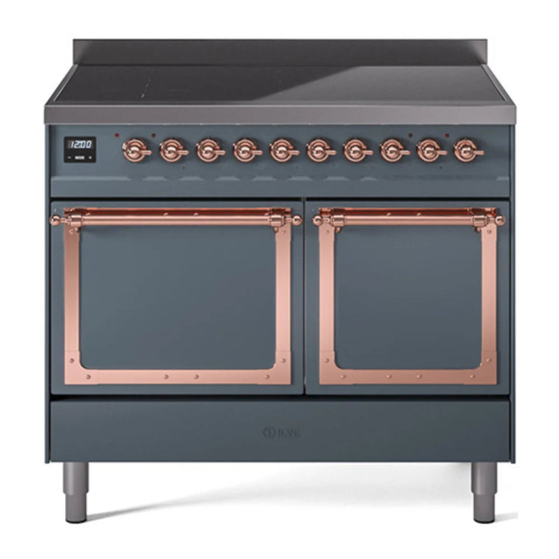 ILVE Nostalgie II Noblesse 40" Induction Freestanding Range in Blue Grey with Copper Trim, UNDI406QNMPBGP