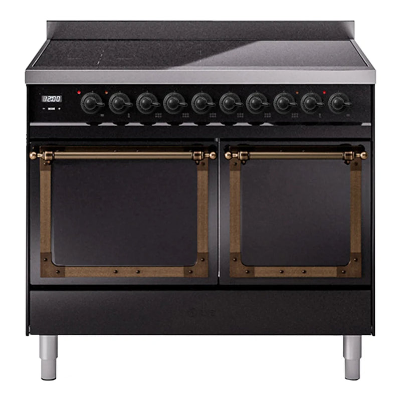 ILVE Nostalgie II Noblesse 40" Induction Freestanding Range in Glossy Black with Burnished Trim, UNDI406QNMPBKB