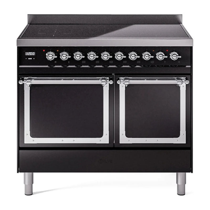 ILVE Nostalgie II Noblesse 40" Induction Freestanding Range in Glossy Black with Chrome Trim, UNDI406QNMPBKC